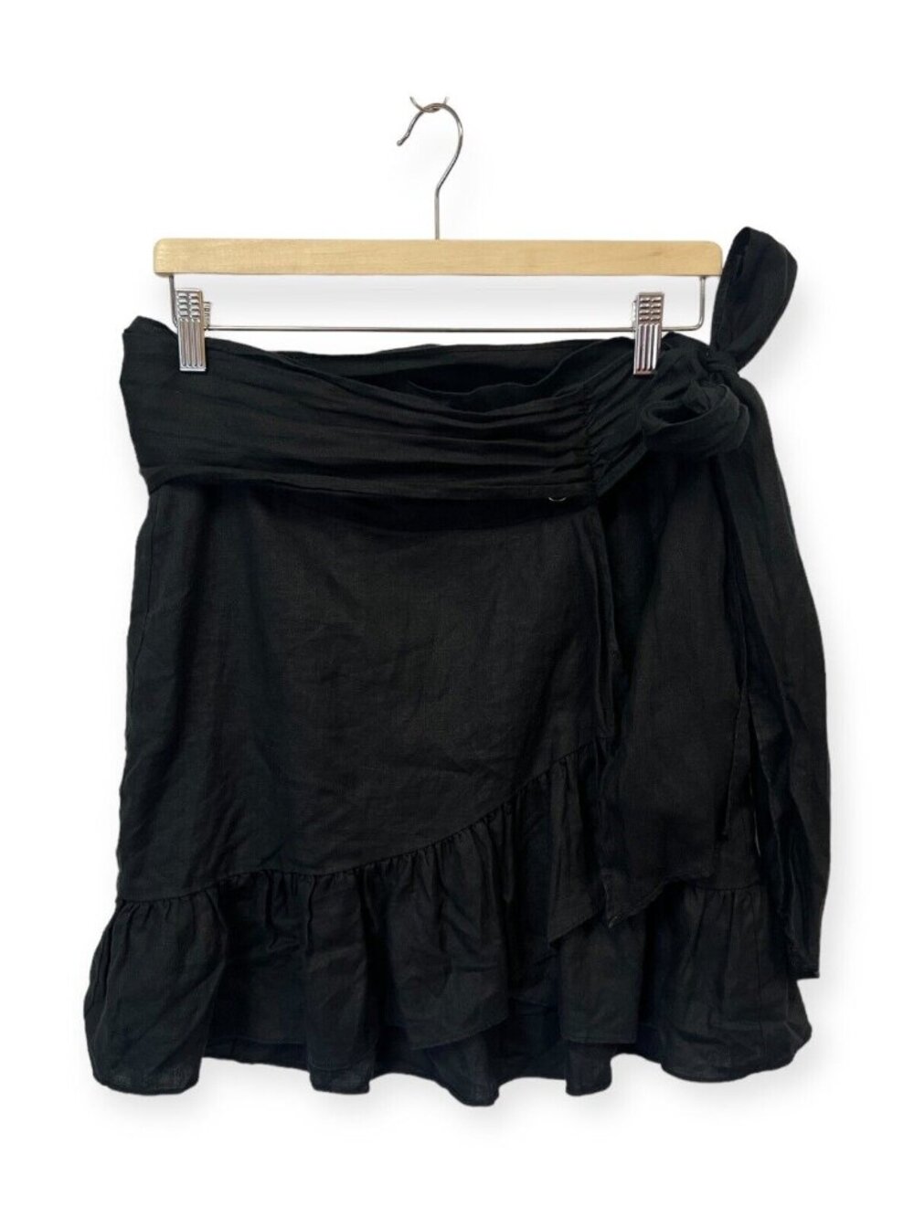 Line Of Oslo Black Linen Wrap Mini Skirt Size S Small